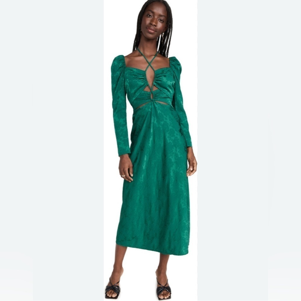 Wayf Adeline Green Floral Cut Out Midi Dress